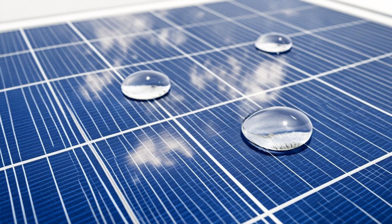 Photovoltaikanlage im Gegenlicht mit klarem Himmel